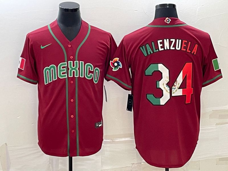 Men 2023 World Cub Mexico 34 Valenzuela Red Nike MLB Jersey7